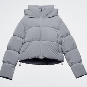 Zara Gray Puffer Jacket Cropped New Medium